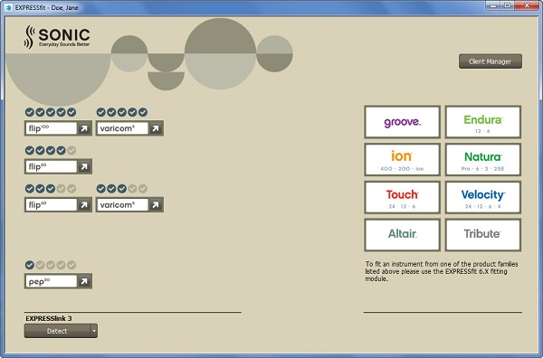 Screen shot to detect instruments in EXPRESSfit 2012 software