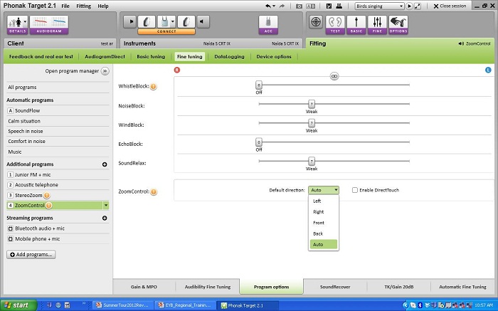Enabling ZoomControl in the Phonak Target fitting software