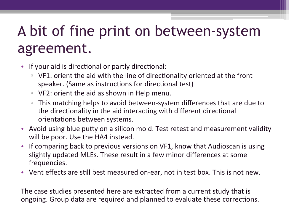Considerations for comparisons of results between systems