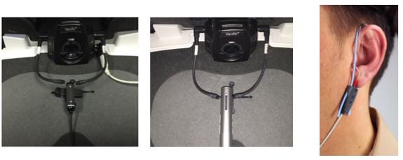 Test set up FM transmitter in the test box and patient wearing probe mic and FM receiver
