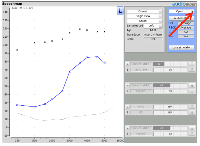 Verifying aided performance on-ear. Speechmap screen