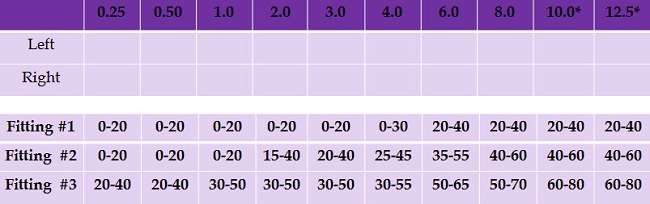 Fitting profile selection chart, which is completed after measuring the patient&rsquo;s audiometric thresholds
