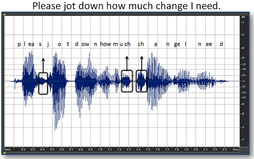 Soft phonemes in the phrase &ldquo;please jot down how much change I need&rdquo; are identified