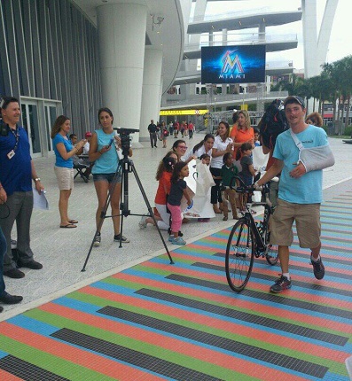 Jacob Landis finishes his ride in Miami