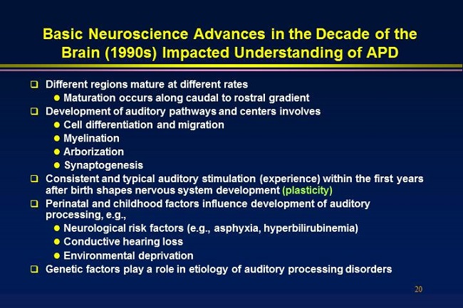 Summary of neuroscience advances in the 1990s that impacted understanding of APD