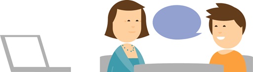 Graphic of 2 people conversing