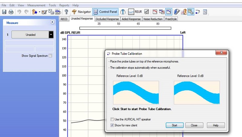 Screen shot of probe tube calibration screen within Control Panel of OTOSuite