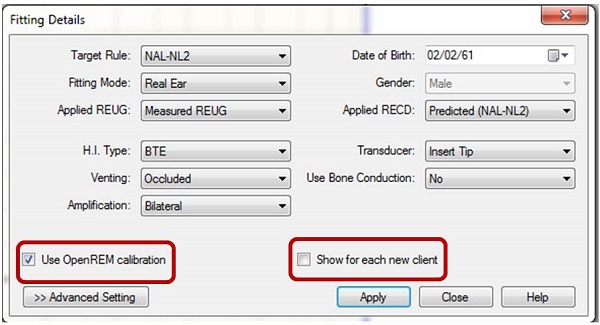 Screen shot of the Fitting Details dialog box and options