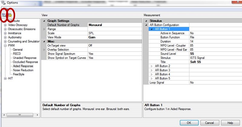 Set Options menu