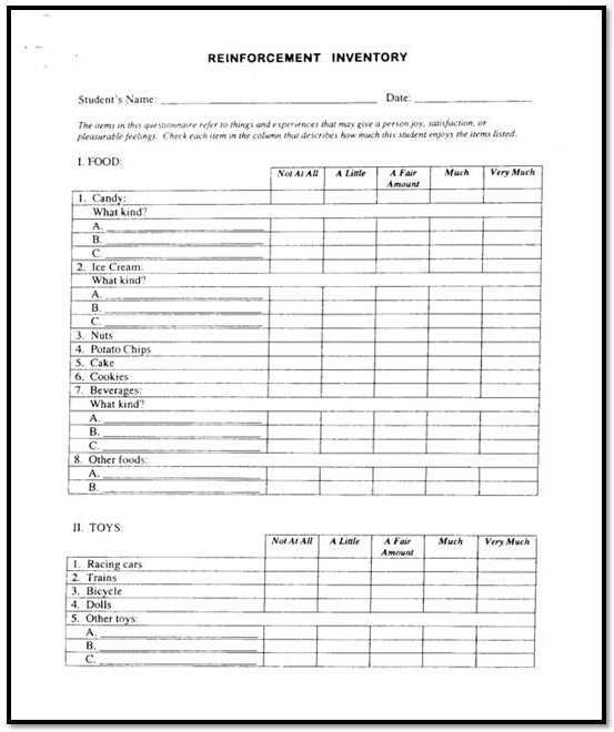 Example of a reinforcement inventory