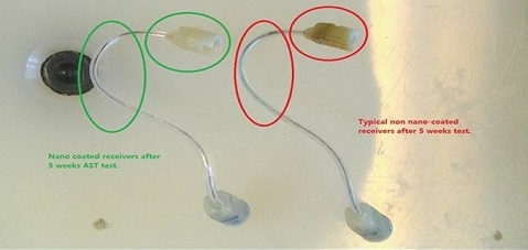 Nano coated receivers compared to non-nano-coated receivers after 5 weeks