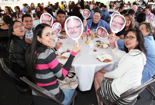 Oticon employees celebrate retiring President Peer Lauritsen and welcome new Oticon President Gary Rosenblum