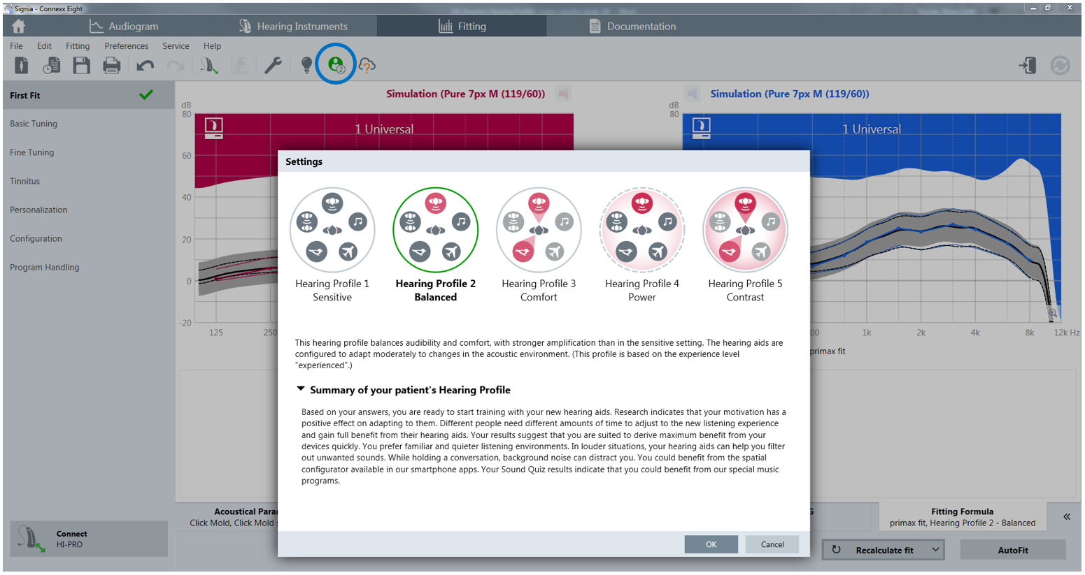 Resulting hearing profile screen once the icon has been clicked in the HCP&rsquo;s view