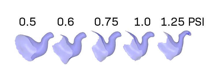 Scans obtained at different PSI