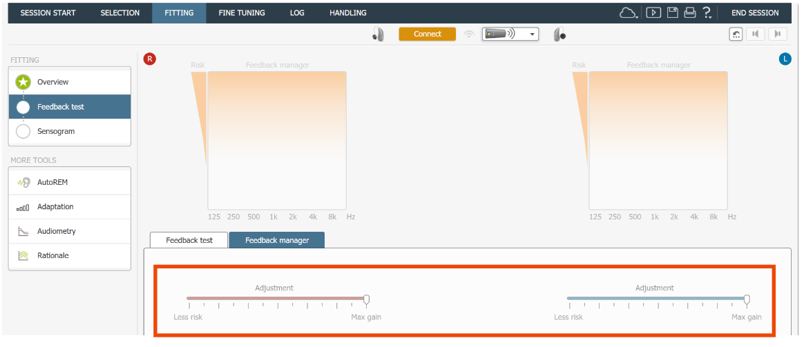 Widex feedback cancellation screen.