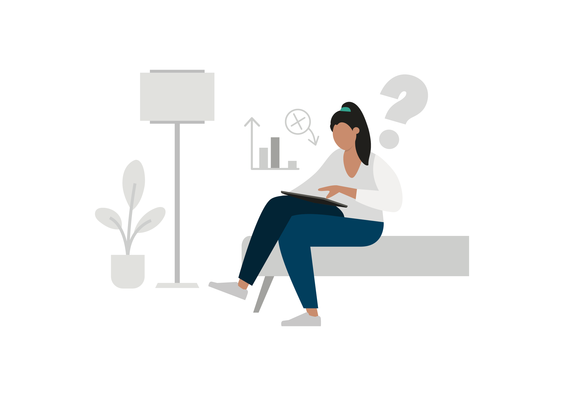 illustration woman sitting on sofa using tablet