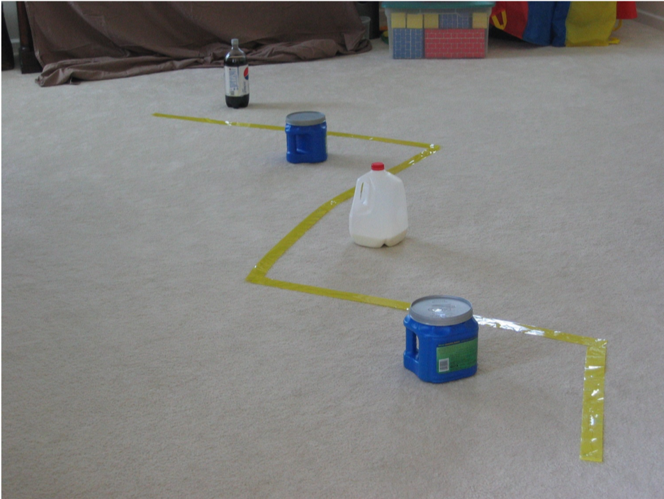 Obstacle course with recycled materials.
