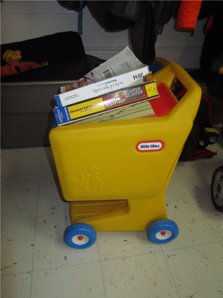 Child's pretend grocery cart used for Box Car Races.