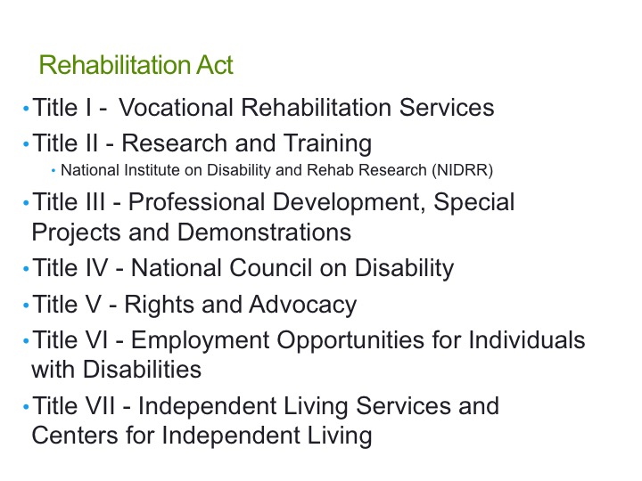 List of Titles I-VII of the Rehabilitation Act