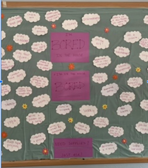 Bulletin board with activity ideas