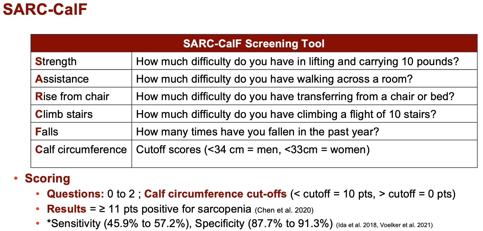SARC-CalF screening tool.