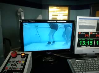 Aqutic therapy underwater camera view of a patient walking underwater