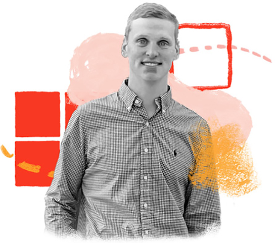Headshot of physical therapy member Mitch Miller with illustration background