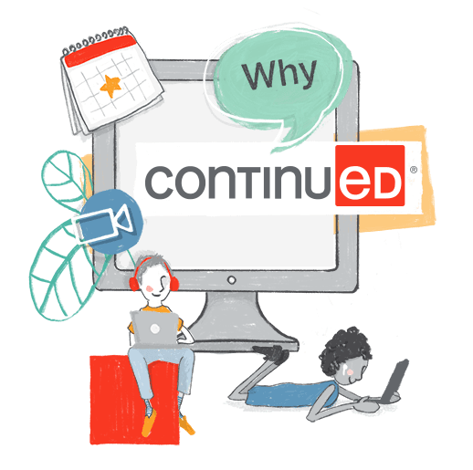 Illustration of two members enjoying the Continued site experience on their computers.